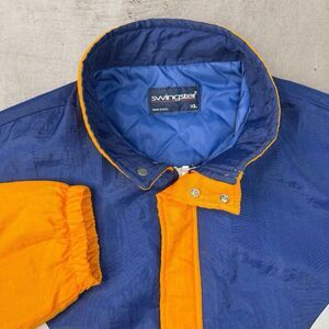 Vtg Swingster Puffer Jacket Mens XL Orange Blue Full Zip Colorblock Rare 90s USA